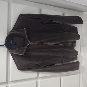 Chaps Velour Zip Front Jacket Brown Small.